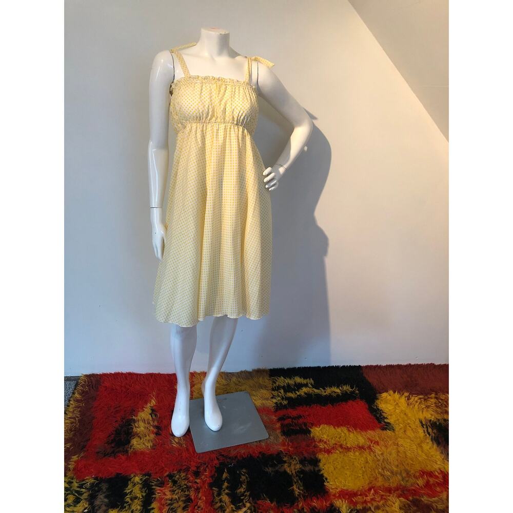 1970s yellow polka dot tent dress empire waist sz xs s - Picture 7 of 8